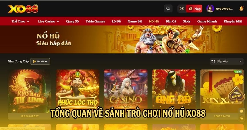 Tổng quan về sảnh trò chơi nổ hũ XO88